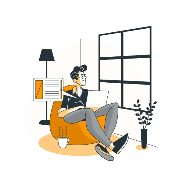 Content creation workspace illustration with blog writing and media assets