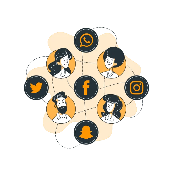 Social media megaphone illustration with Facebook, Instagram and LinkedIn growth